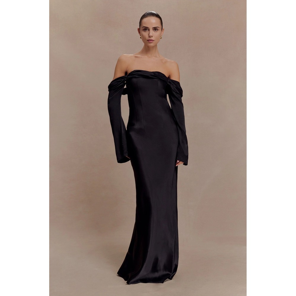 Meshki Giselle Off Shoulder Cowl Neck Maxi Dress in Black Size Small Formal Gown
